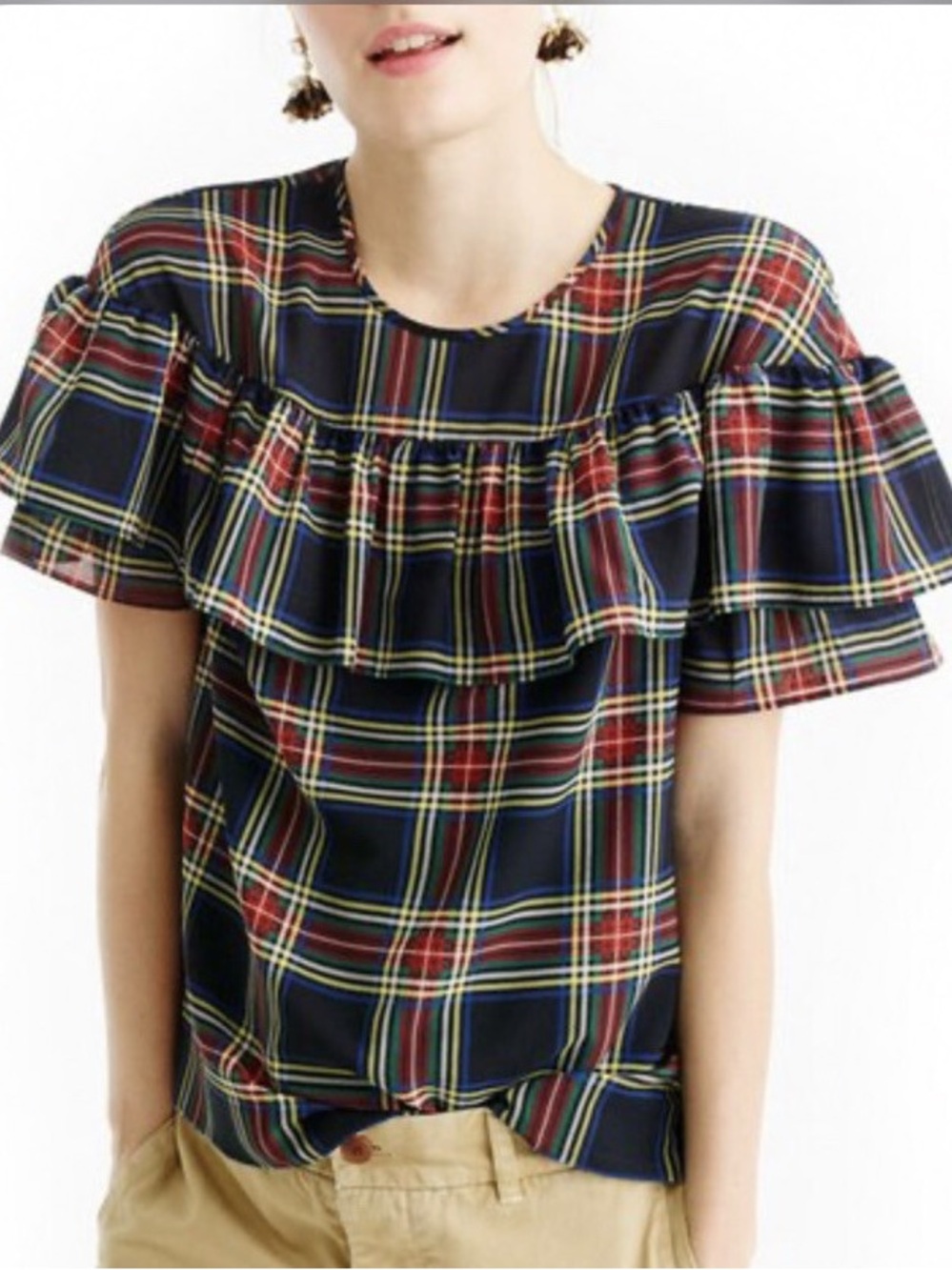 J CREW plaid Edie ruffled blouse top, size 6